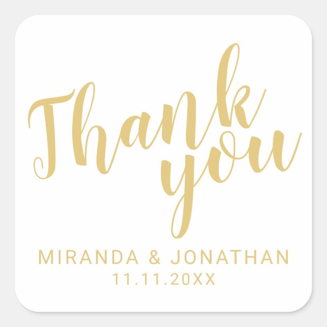 Modern Script Gold Wedding Favour Thank You Square Sticker (Front)