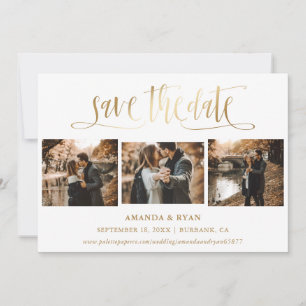 Modern Script Gold Wedding Photo Save The Date
