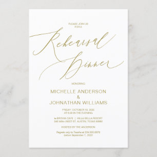 Modern Script, Gold, Wedding Rehearsal Dinner Invitation