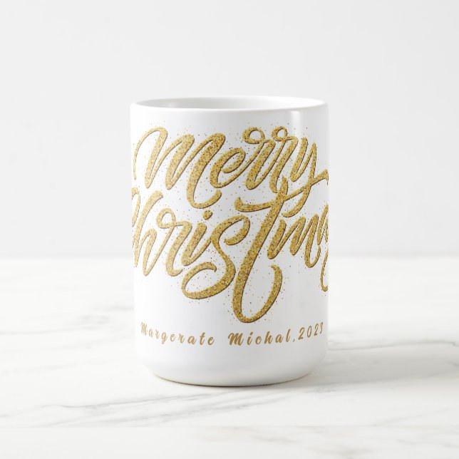 Modern Script Golden Merry Christmas Custom  Coffee Mug (Center)