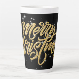 Modern Script Golden Merry Christmas Custom Latte Mug