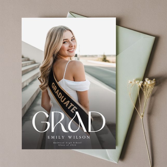 Modern Script Grad Simple Photo Graduation Announcement (Creator Uploaded)
