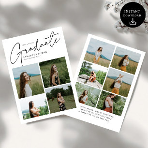 Modern Script Graduate 10 Photo Collage Graduation Announcement