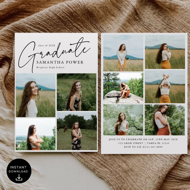 Modern Script  Graduate 10 Photos Graduation Invitation (Creator Uploaded)