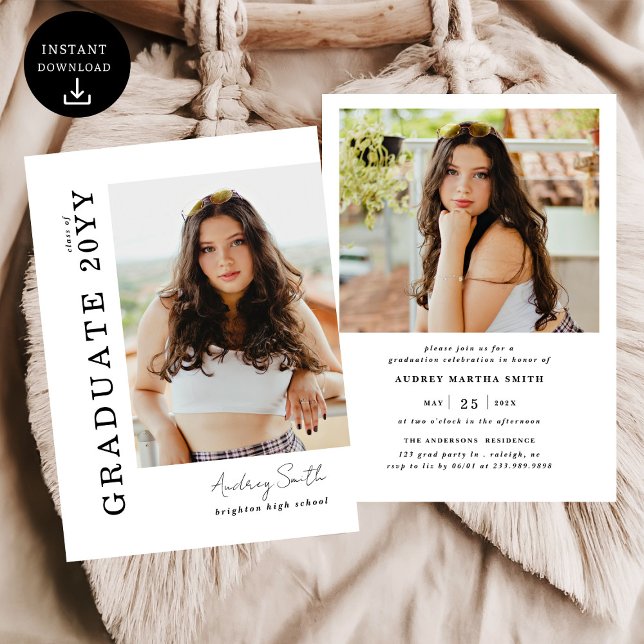 Modern Script Graduate 2 Photo Graduation Invitation (Creator Uploaded)