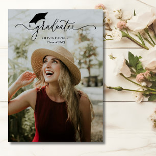 Modern script Graduate 2 Photo Graduation  Invitation