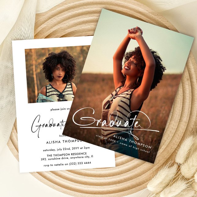 Modern Script Graduate 2 Photo Graduation Party Invitation (Creator Uploaded)