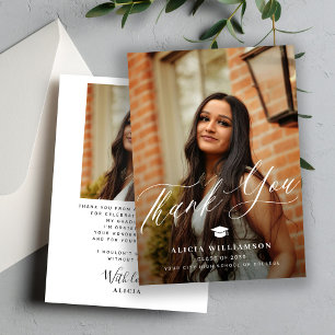 Modern script graduate 2 photo graduation thank you card