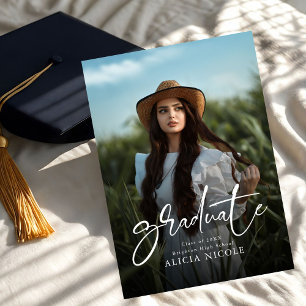 Modern Script  Graduate 2 Photos Graduation Invitation