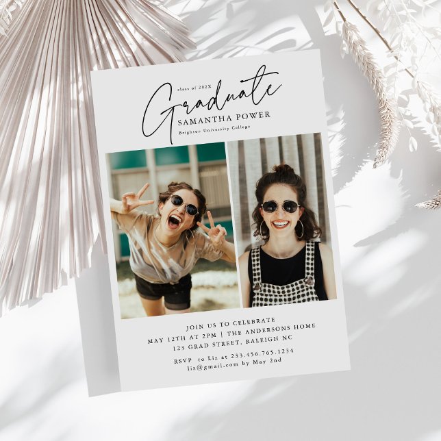 Modern Script Graduate 2 Photos Graduation Party  Invitation (Creator Uploaded)
