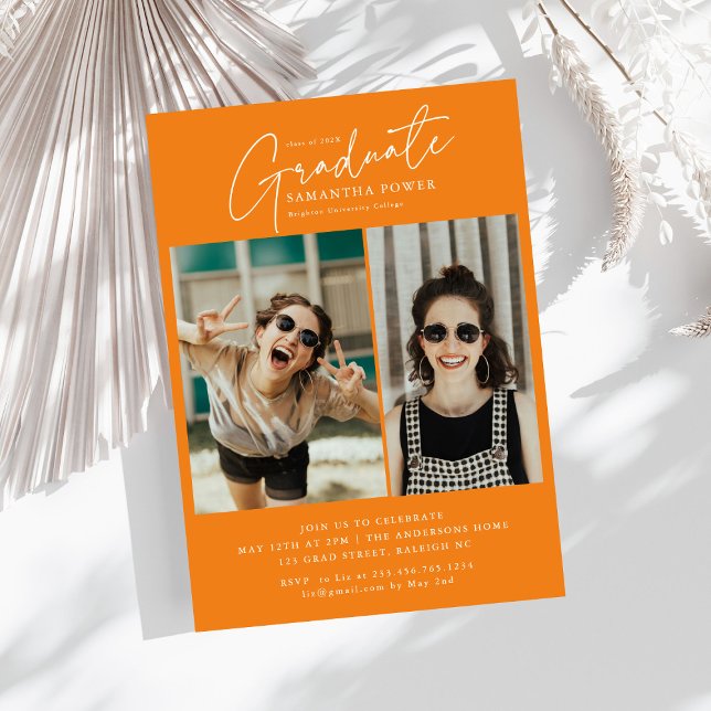 Modern Script Graduate 2 Photos Graduation Party Invitation (Creator Uploaded)