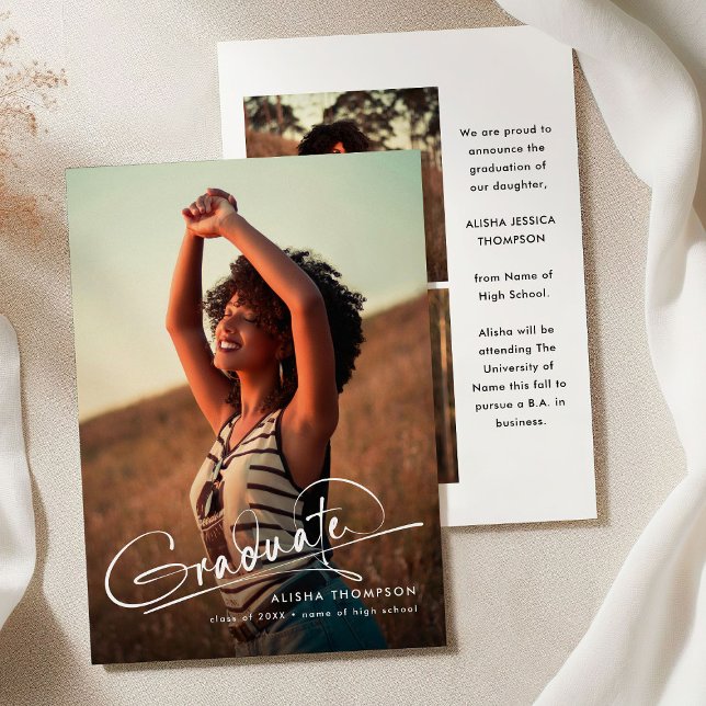 Modern Script Graduate 3 Photo Collage Graduation Announcement (Creator Uploaded)
