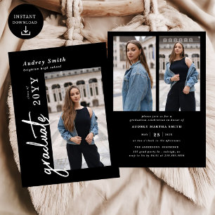 Modern Script Graduate 3 Photo Graduation Invitation