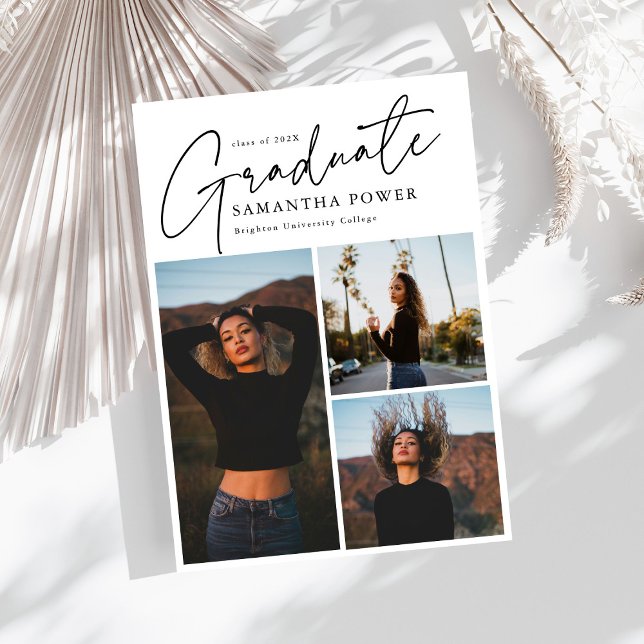 Modern Script  Graduate 3 Photos Graduation Announcement (Creator Uploaded)