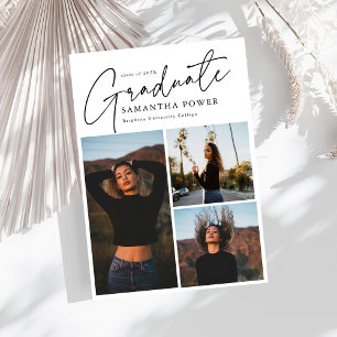Modern Script  Graduate 3 Photos Graduation Announcement