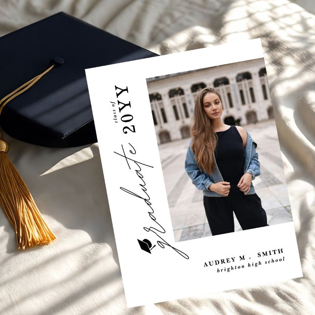 Modern Script Graduate 4 Photo Graduation Invitation (Creator Uploaded)