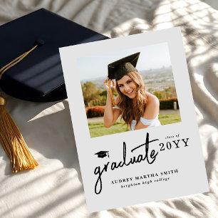 Modern Script Graduate 4 Photo Grey Graduation Invitation