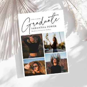 Modern Script  Graduate 4 Photos Graduation Announcement