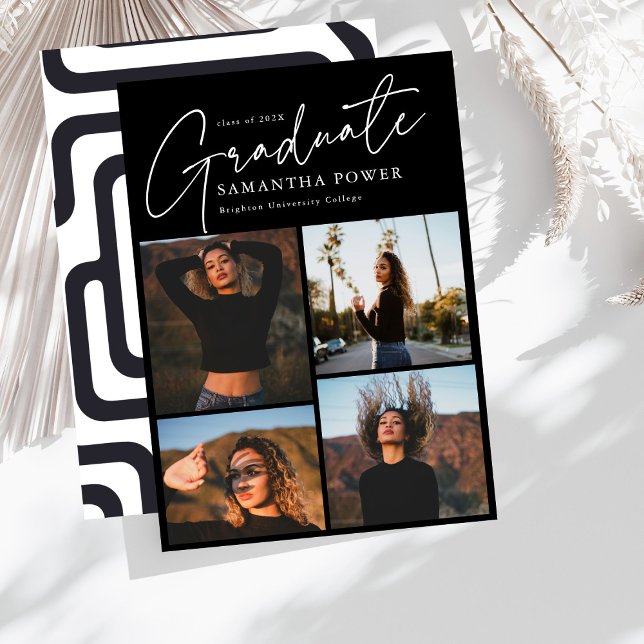 Modern Script  Graduate 4 Photos Graduation Announcement (Creator Uploaded)