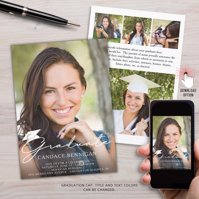 Modern Script Graduate 5 Photo Custom Colour Invitation (Creator Uploaded)