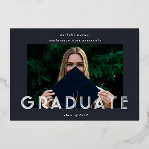 modern script graduate announcement foil card
