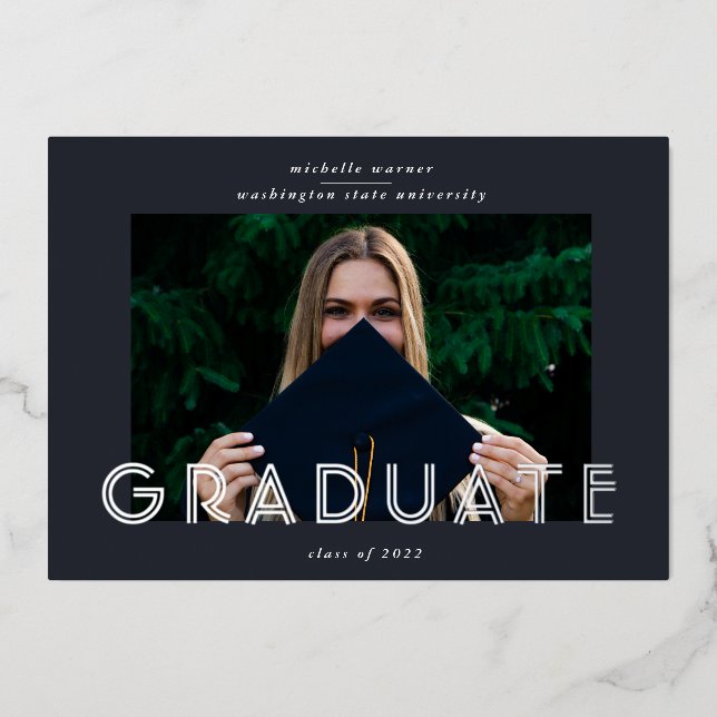 modern script graduate announcement foil card (Front)