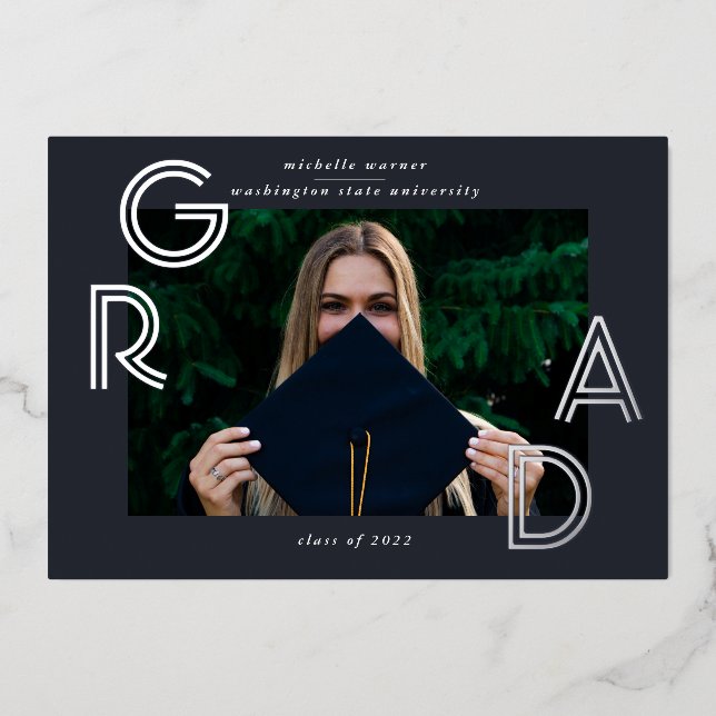 modern script graduate announcement foil card (Front)