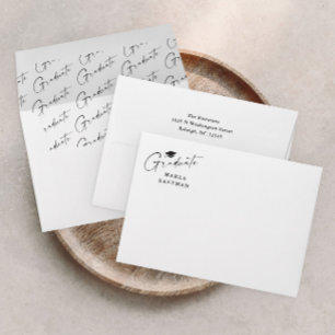 Modern Script Graduate Black and White Graduation Envelope