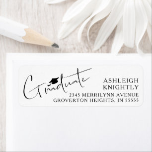 Modern Script Graduate Cap Custom Colors Return Address Label