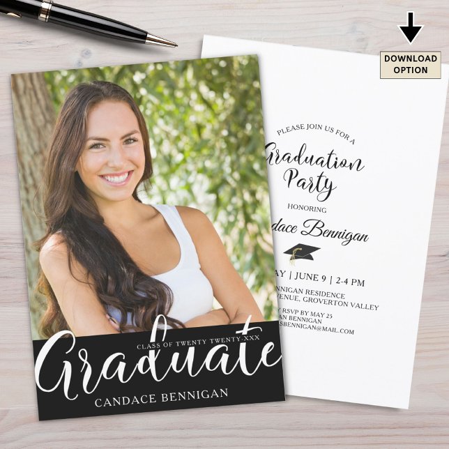 Modern Script GRADUATE Graduation Party Invitation (Creator Uploaded)