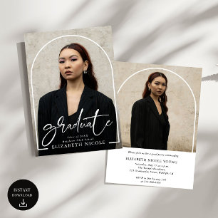 Modern Script Graduate Photo Arch Graduation Invitation