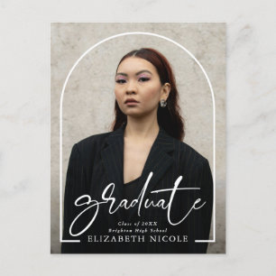Modern Script Graduate Photo Arch Graduation Party Postcard