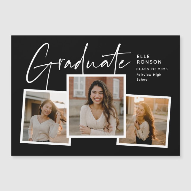 Modern Script Graduate Photo Collage Graduation Magnetic Invitation (Front)