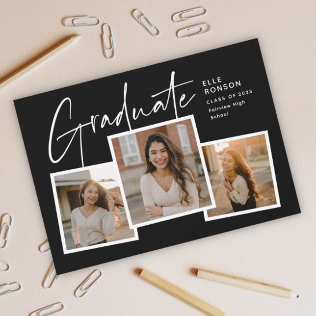 Modern Script Graduate Photo Collage Graduation Postcard (Creator Uploaded)