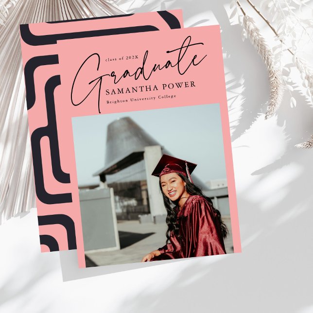 Modern Script  Graduate Photo Geometric Graduation Announcement (Creator Uploaded)