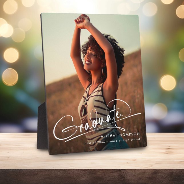 Modern Script Graduate Photo Gift Graduation Plaque (Creator Uploaded)