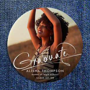 Modern Script Graduate Photo Graduation 10 Cm Round Badge