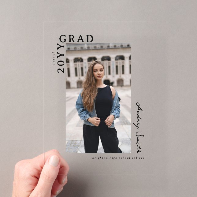 Modern Script Graduate Photo Graduation Acrylic Invitations (Insitu (Handheld))