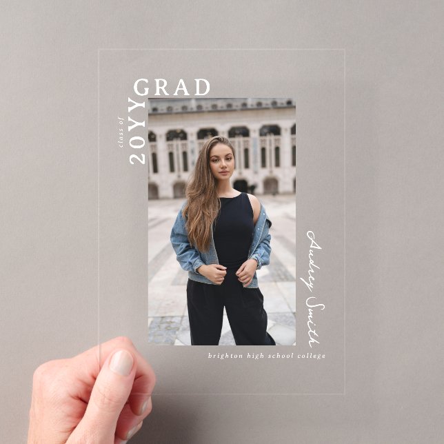 Modern Script Graduate Photo Graduation Acrylic Invitations (Insitu (Handheld))