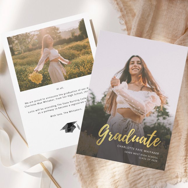 Modern Script Graduate Photo Graduation Announcement (Modern Script Graduate Photo Graduation Announcement)