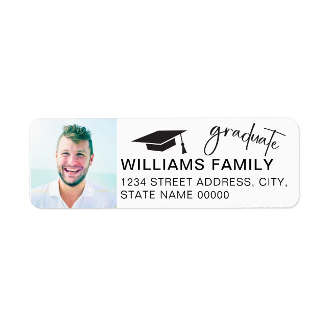 Modern Script Graduate Photo Graduation Chic Return Address Label (Front)