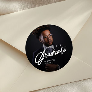 Modern Script Graduate Photo Graduation Classic Round Sticker