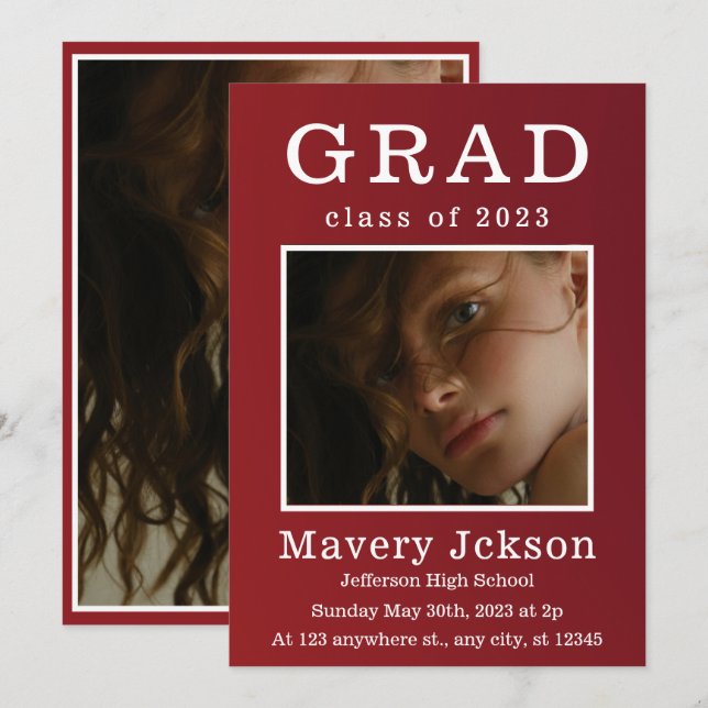 Modern Script Graduate Photo Graduation Invitation (Front/Back)
