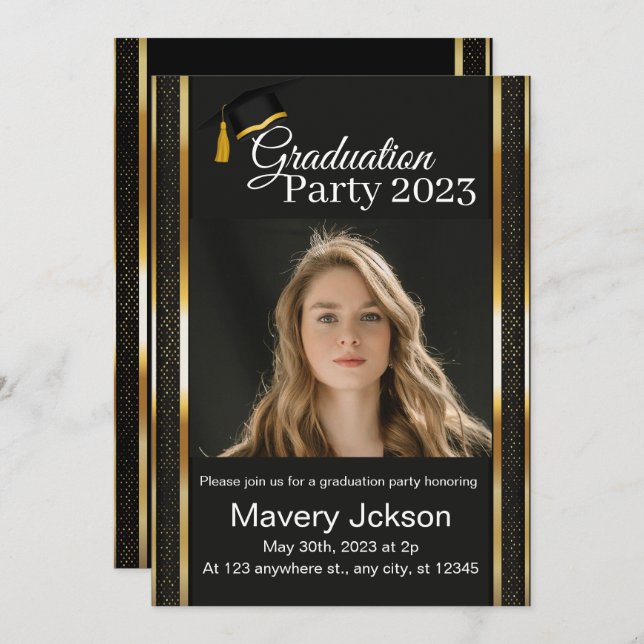 Modern Script Graduate Photo Graduation Invitation (Front/Back)