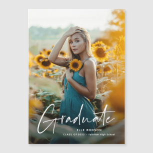 Modern Script Graduate Photo Graduation Magnetic Invitation