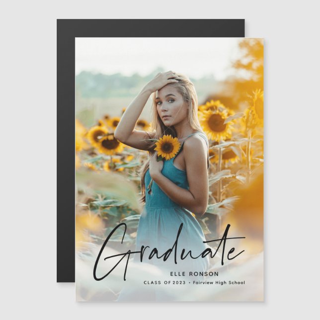Modern Script Graduate Photo Graduation Magnetic Invitation (Front/Back)