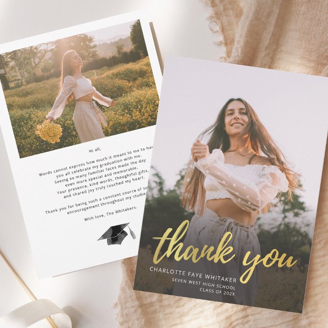Modern Script Graduate Photo Graduation Thank You Card (Modern Script Graduate Photo Graduation Thank You Card)