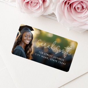 Modern script graduate photo return address label
