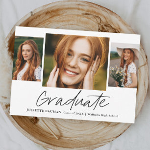 Modern Script Graduate Simple 3 Photo Graduation Invitation