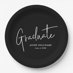 Modern Script Graduate Simple Graduation Paper Plate